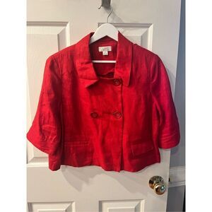 Vintage Robin Howe Red Linen Short Double Breasted Jacket sz 14